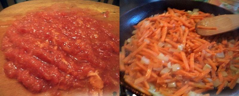 подготовить томаты и жарить лук с морковью