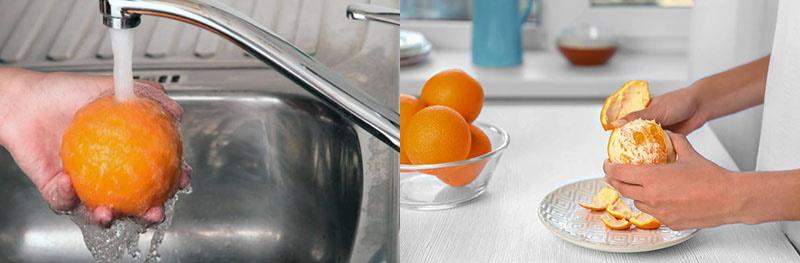 помыть и почистить апельсин