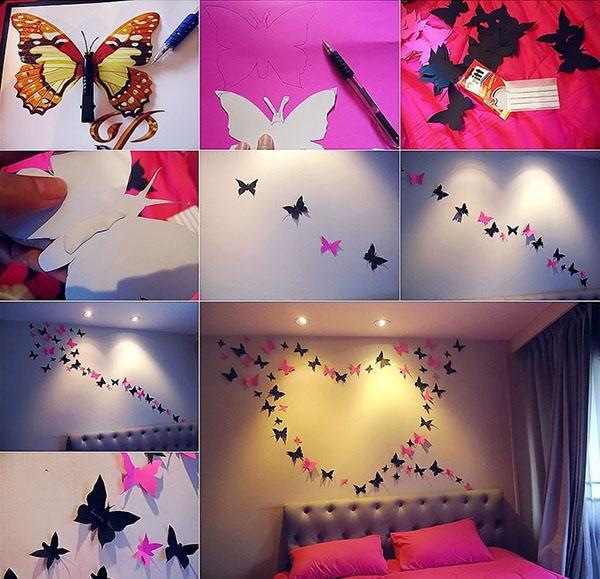 бумажные бабочки на стене