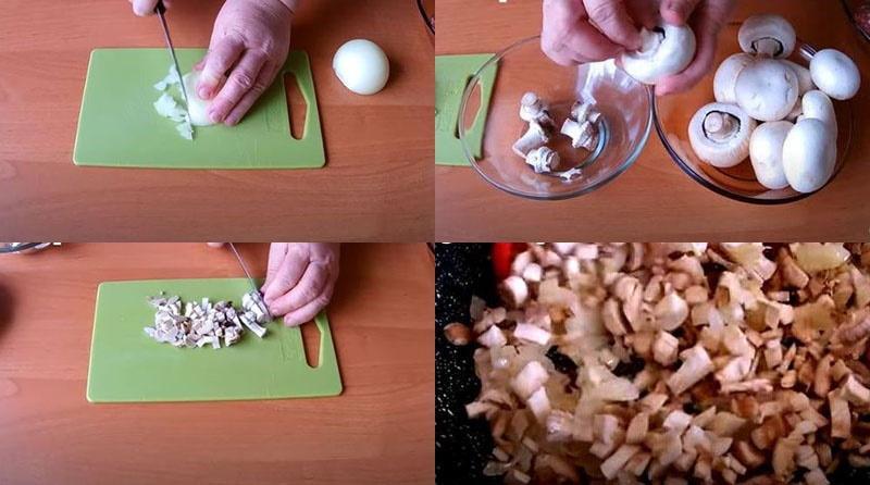 нарезать лук и подготовить грибы