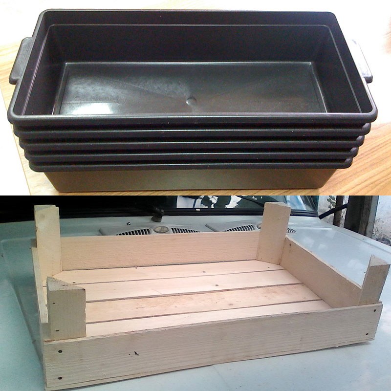 пластиковый и деревянный ящик для рассады
